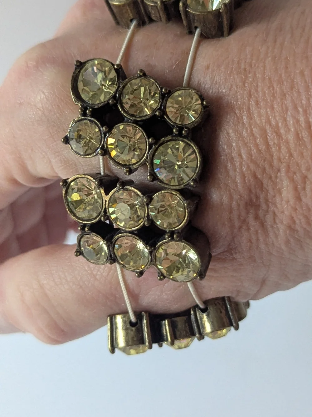 Citrine Hued Crystal-Embellished Stretch Bracelet - Vintage Silver/Gold Tone